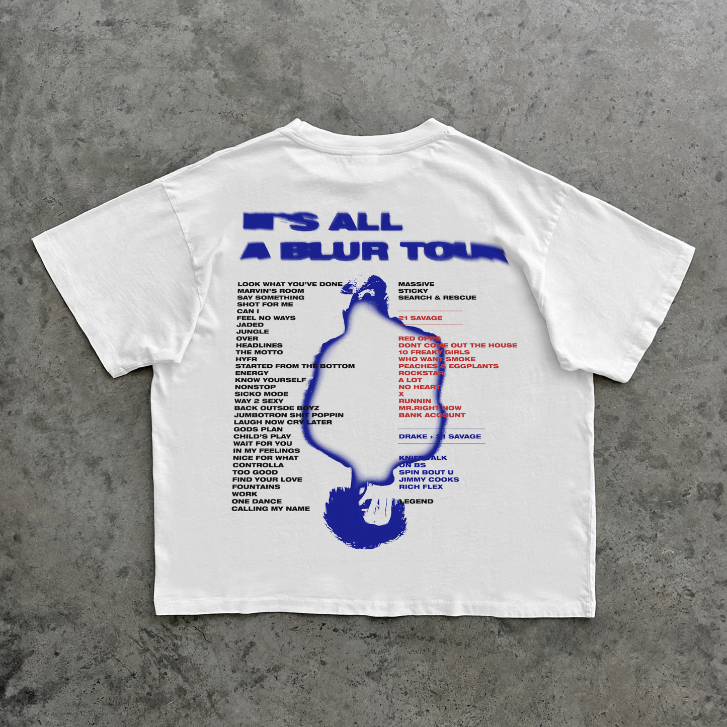'IT'S ALL A BLUR' 21 SAVAGE TOUR '23 MERCH HEAVYWEIGHT WHITE T-SHIRT