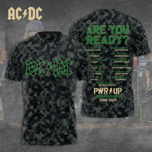 ACDC PWR UP North America Tour 2025 Camo T-Shirt Are You Ready ACDC Merch
