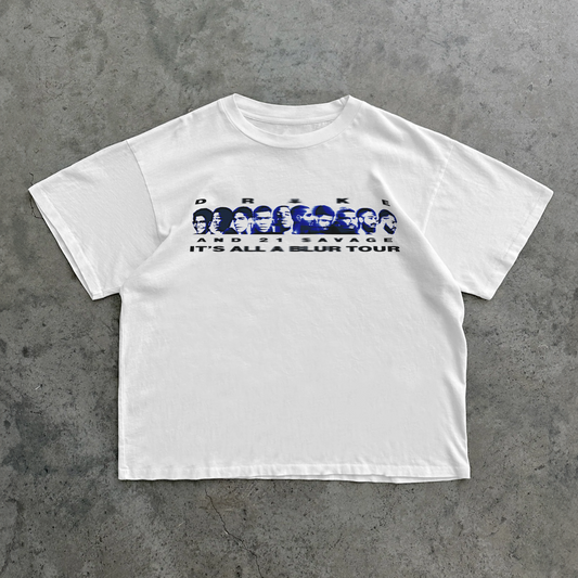 'IT'S ALL A BLUR' 21 SAVAGE TOUR '23 MERCH HEAVYWEIGHT WHITE T-SHIRT